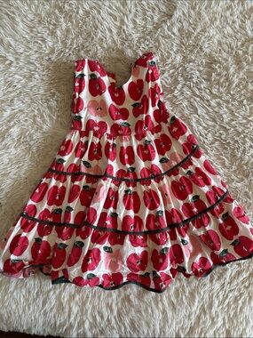 Pink Chicken Red and White Apple-Print Tiered Dress